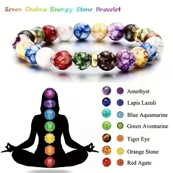 NWT 7 Chakra Reiki Healing Stone Bracelet - Picture 5 of 6